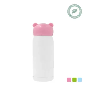 Süße Kinder-Thermosflasche für Sublimation – 320ml, Weiß mit rosa Ohren-Deckel
