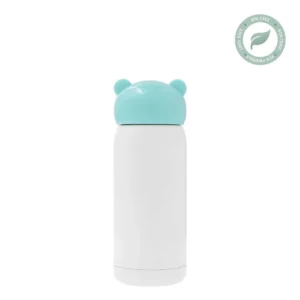 Süße Kinder-Thermosflasche für Sublimation – 320ml, Weiß mit blauem Ohren-Deckel