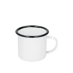 12oz Emaille-Sublimationstasse Weiß mit schwarzem Rand | Technotape Retro Edition