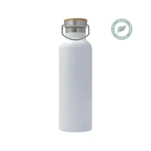 Premium Edelstahl-Thermosflasche mit Bambusdeckel – 750ml (25oz), Weiß