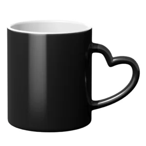 Magische Sublimationstasse 11oz Schwarz mit Herzgriff – Überraschungseffekt | Technotape Love Edition