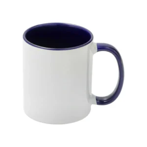 Sublimationstasse 11oz Weiß mit dunkelblauem Griff & Innenseite | Technotape