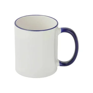 Sublimationstasse 11oz Weiß mit dunkelblauem Rand & Griff | Technotape Navy Accent