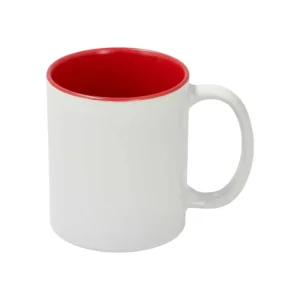 Sublimationstasse 11oz Weiß mit rotem Griff & Innenseite | Technotape