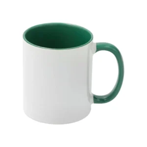Sublimationstasse 11oz Weiß mit dunkelgrünem Griff & Innenseite | Technotape