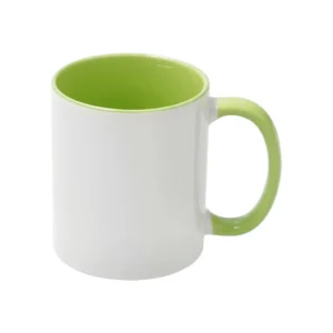 Sublimationstasse 11oz Weiß mit hellgrünem Griff & Innenseite | Technotape