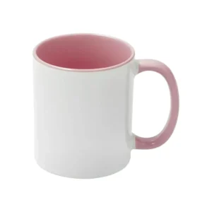 Sublimationstasse 11oz Weiß mit pinkem Griff & Innenseite | Technotape