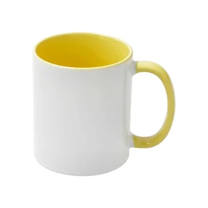 Sublimationstasse 11oz Weiß mit gelbem Griff & Innenseite | Technotape