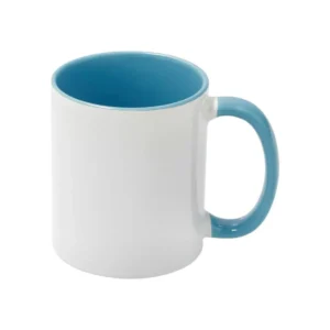 Sublimationstasse 11oz Weiß mit hellblauem Griff & Innenseite | Technotape