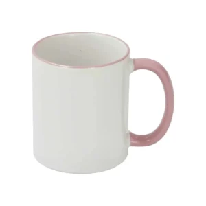 Sublimationstasse 11oz Weiß mit rosa Rand & Griff | Technotape Soft Edition