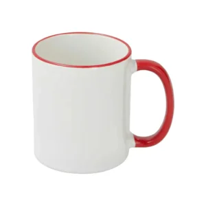 Sublimationstasse 11oz Weiß mit rotem Rand & Griff | Technotape Contrast Edition