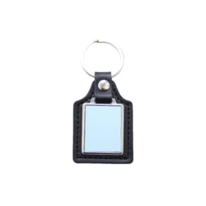 Hochwertiger Leder-Schlüsselanhänger Rechteckig (62 x 40 mm) – Kombination aus schwarzem Leder & personalisierbarem Aluminium