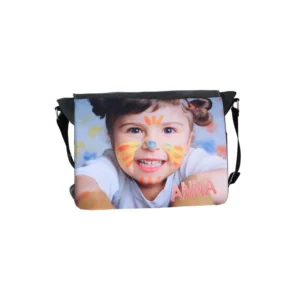 Große Sublimations-Schultertasche aus robustem Denim (330 x 430 mm) – Schwarz mit personalisierbarer Klappe